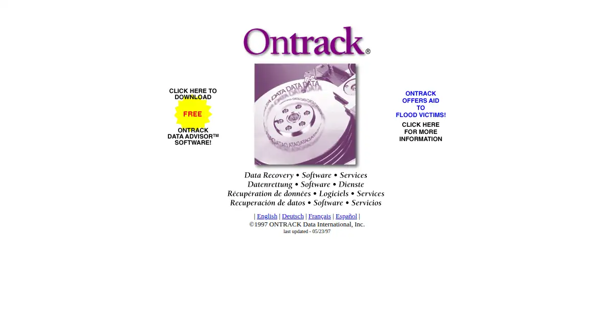 ontrack.com as the Internet Archive first saved it, 7 Jun 1997