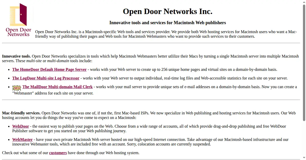 opendoor.com as the Internet Archive first saved it, 13 Nov 1996