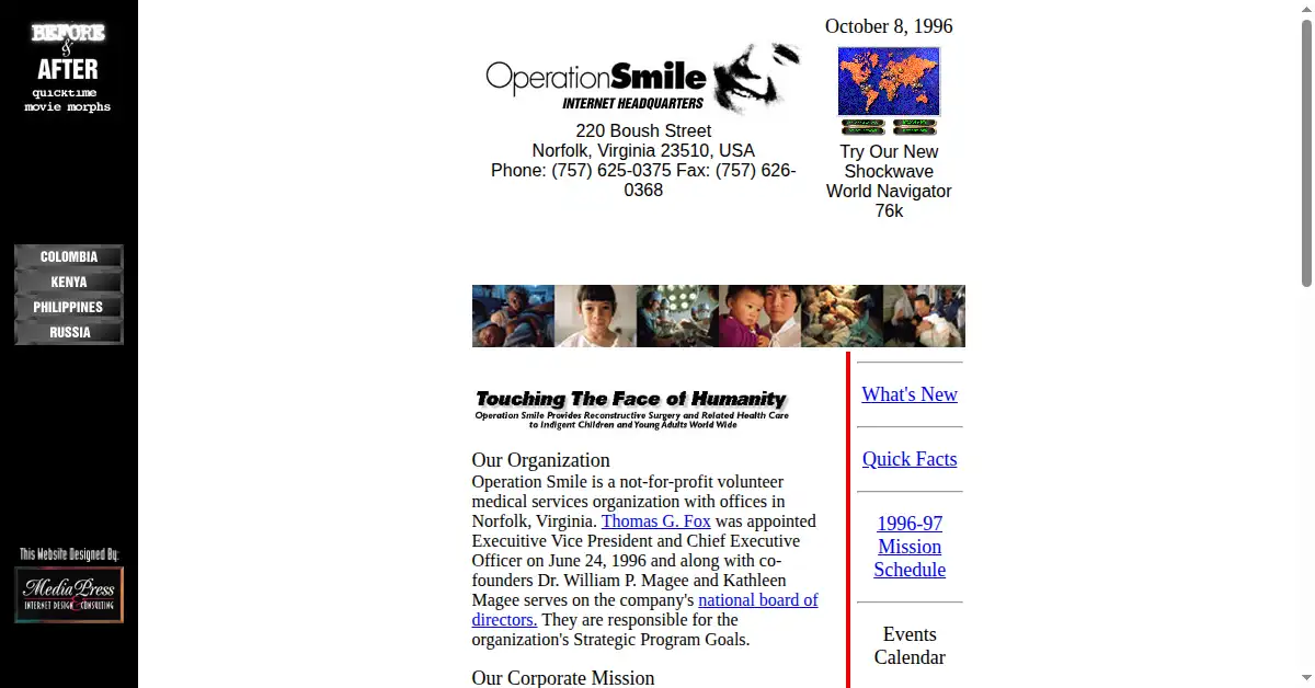 operationsmile.org as the Internet Archive first saved it, 25 Nov 1996