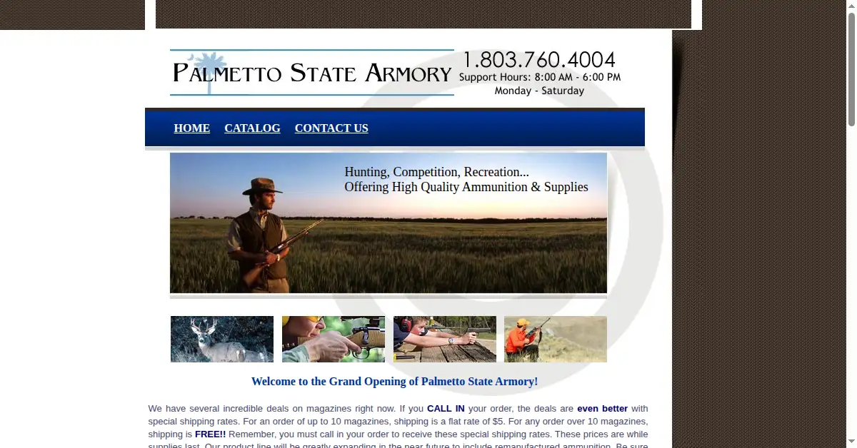 palmettostatearmory.com as the Internet Archive first saved it, 4 Jun 2008