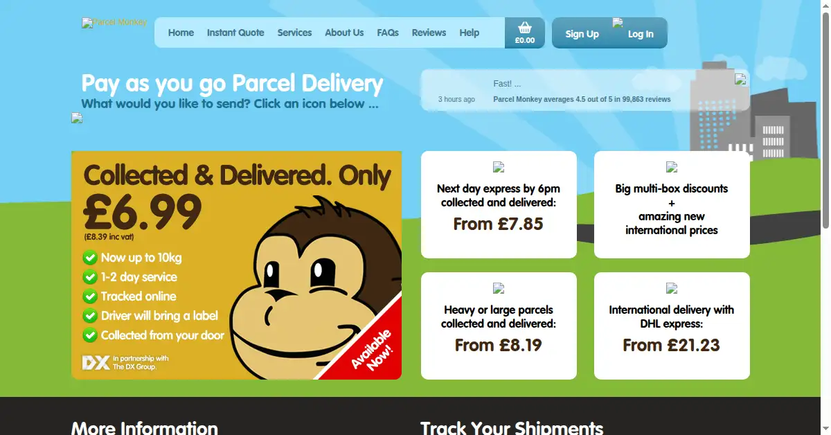 parcelmonkey.com as the Internet Archive first saved it, 7 Aug 2013