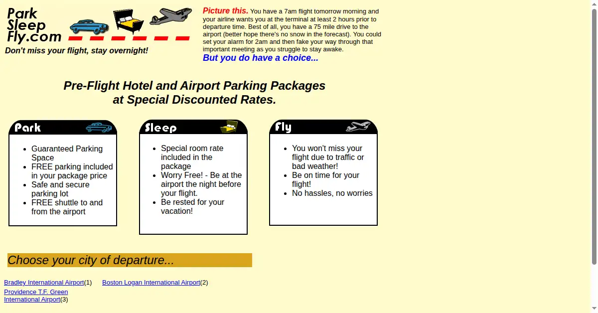 parksleepfly.com as the Internet Archive first saved it, 15 Dec 2001