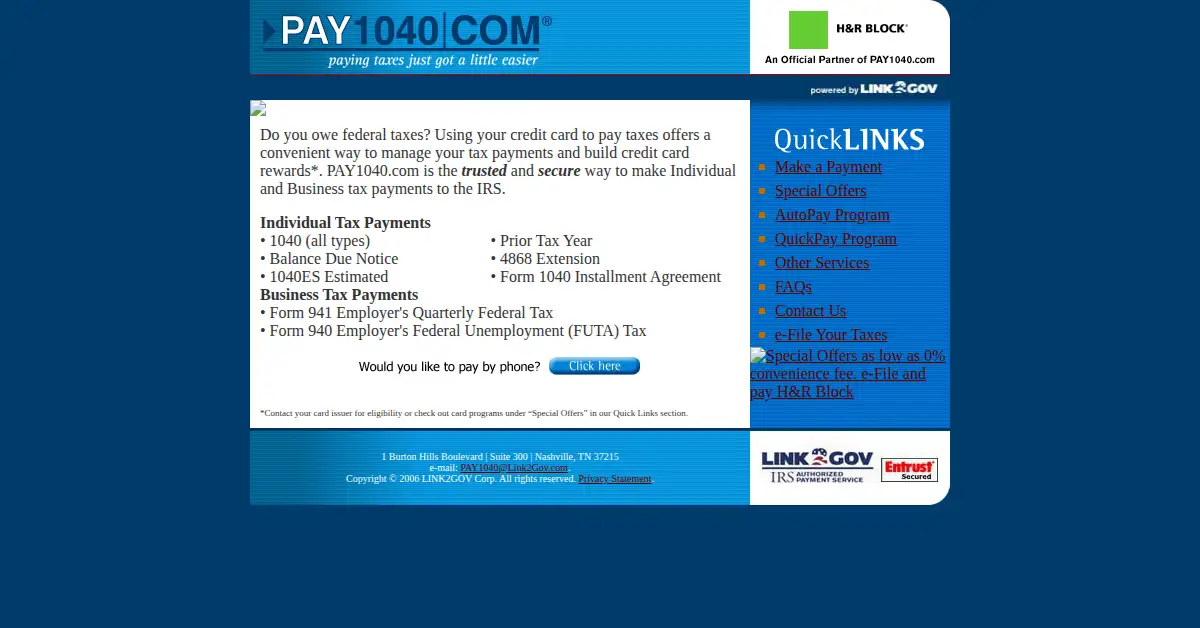 pay1040.com as the Internet Archive first saved it, 13 Mar 2006