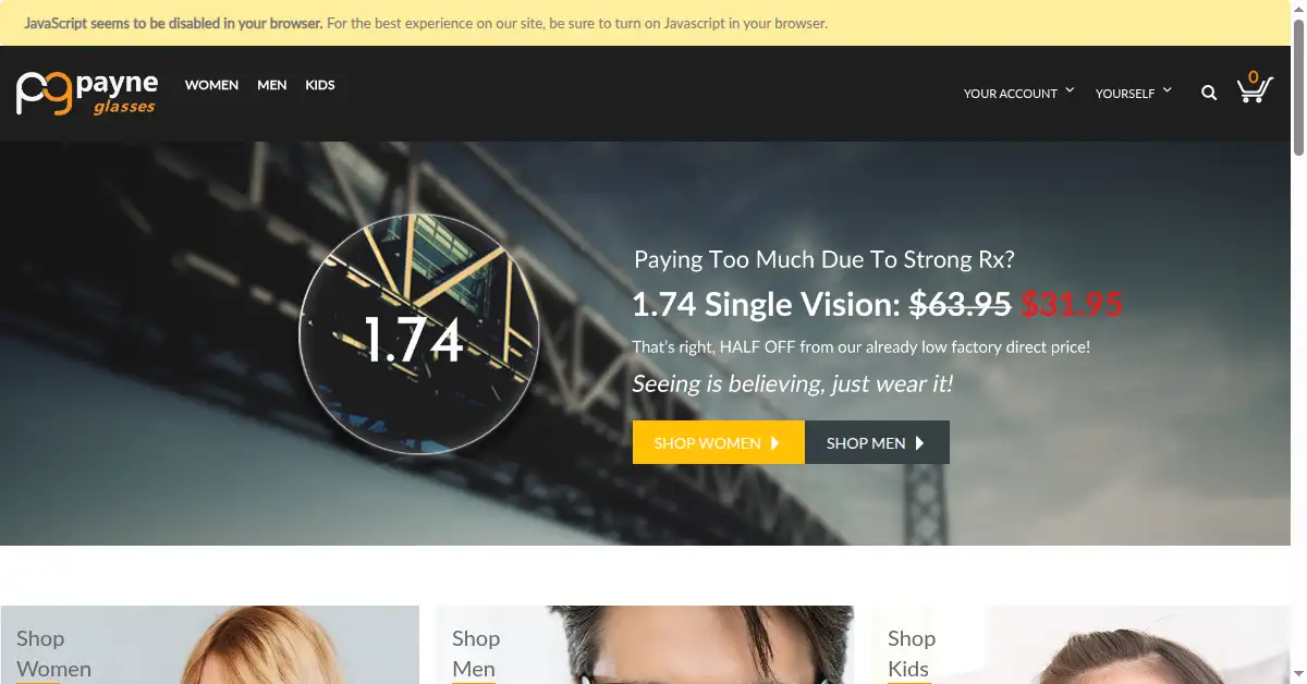 payneglasses.com as the Internet Archive first saved it, 23 Dec 2017