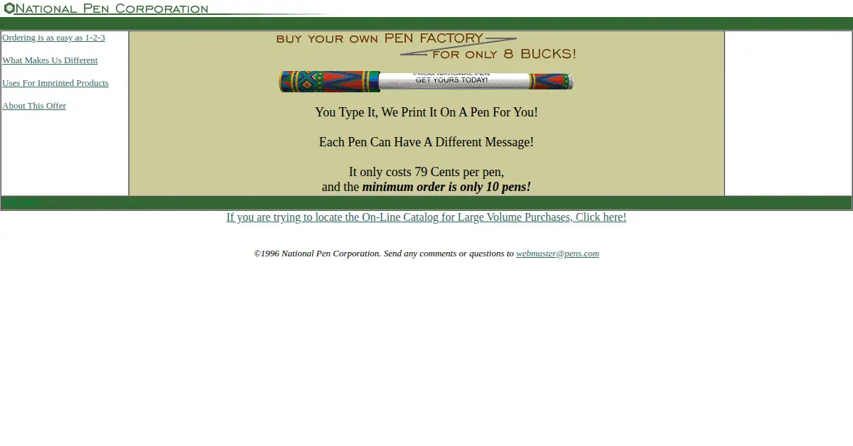 pens.com as the Internet Archive first saved it, 13 Nov 1996