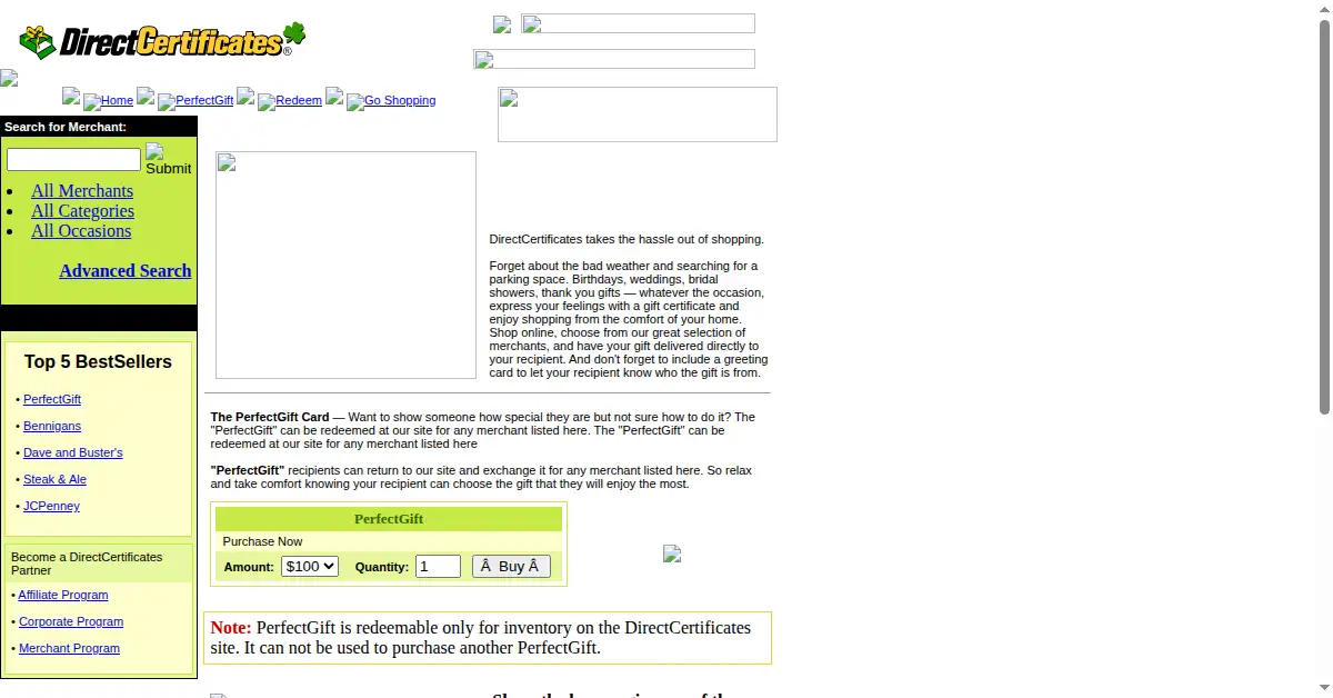 perfectgift.com as the Internet Archive first saved it, 26 Mar 2003