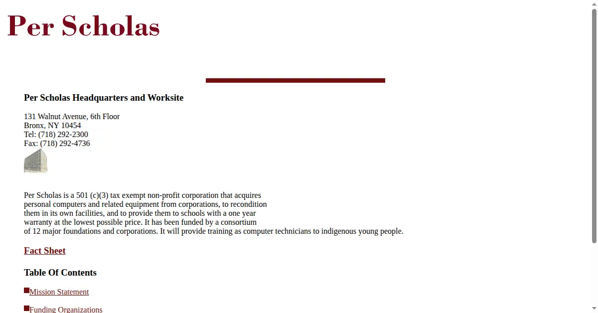 perscholas.org as the Internet Archive first saved it, 31 Dec 1996