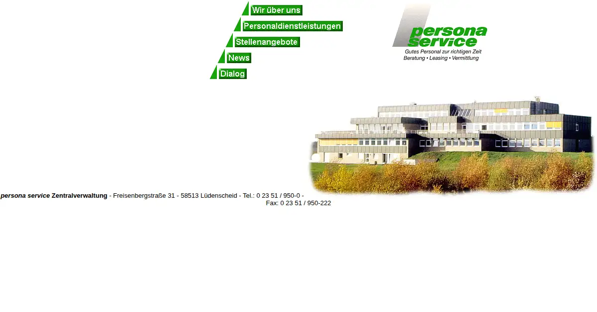 persona.de as the Internet Archive first saved it, 20 Oct 2001