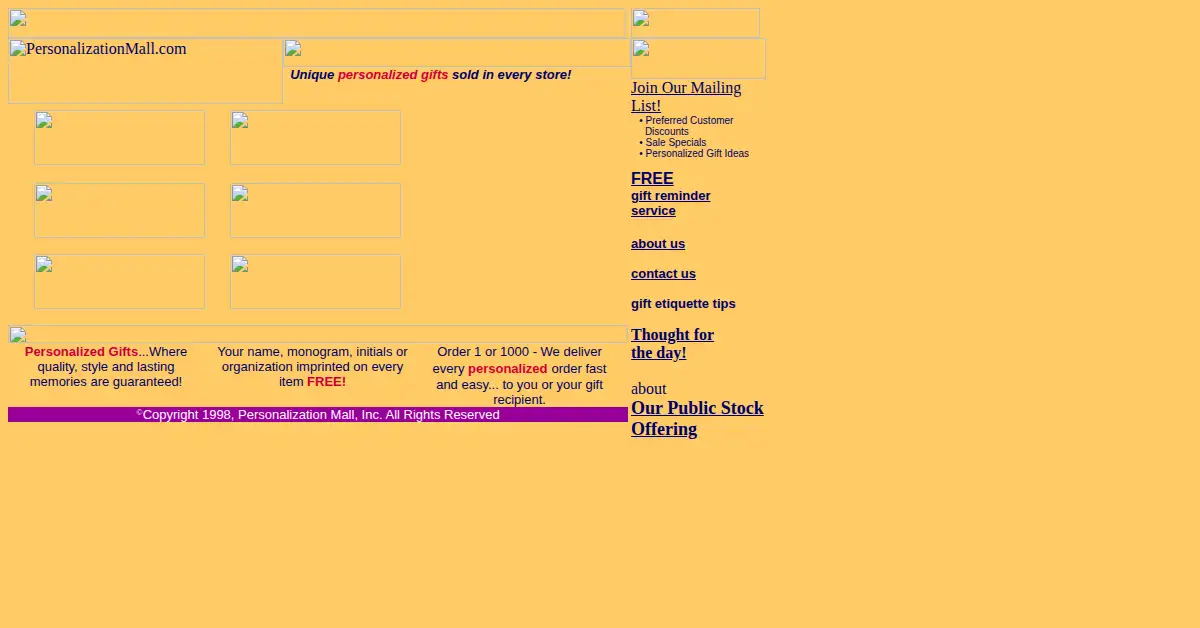 personalizationmall.com as the Internet Archive first saved it, 8 Feb 1999