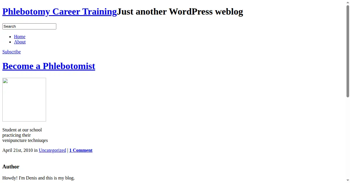 phlebotomycareertraining.com as the Internet Archive first saved it, 1 May 2010