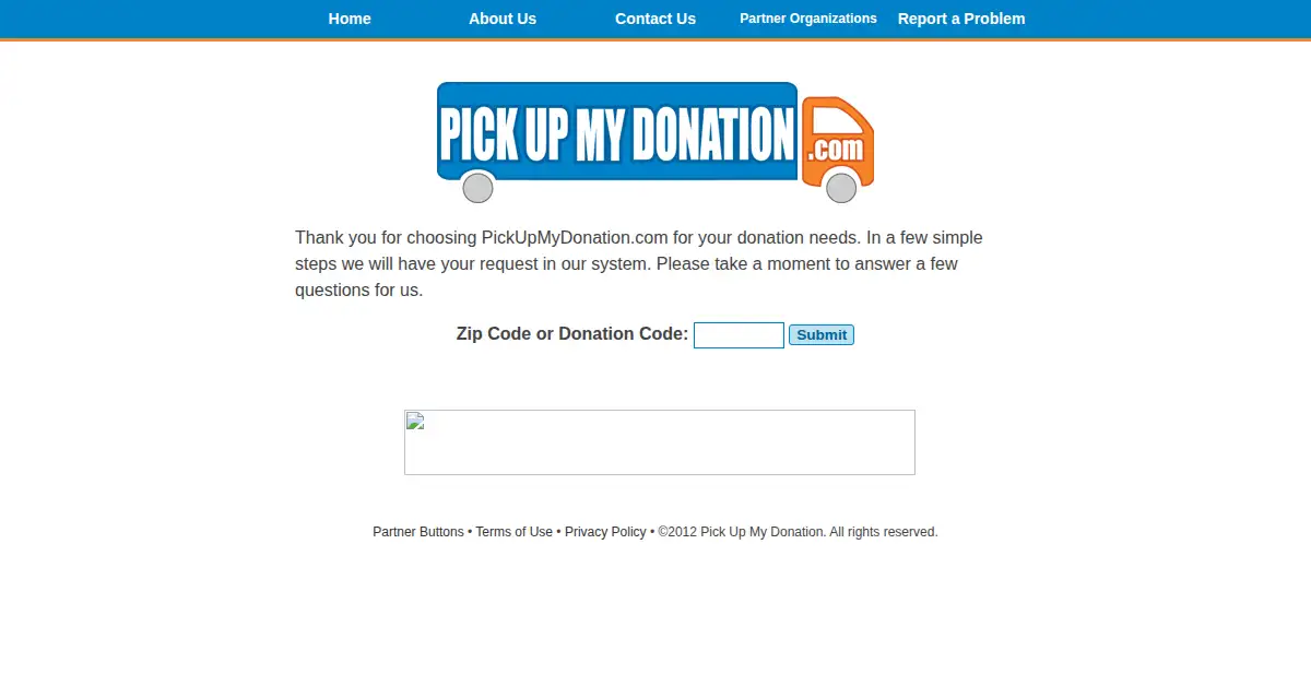 pickupmydonation.com as the Internet Archive first saved it, 1 Oct 2012