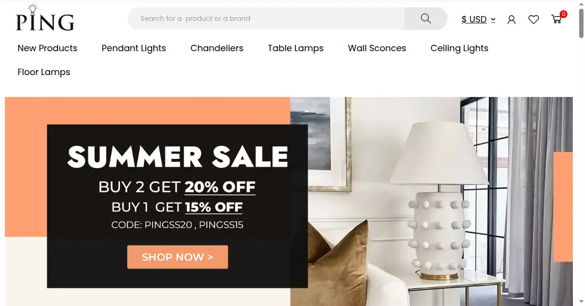 pinglighting.com as the Internet Archive first saved it, 26 Jul 2023