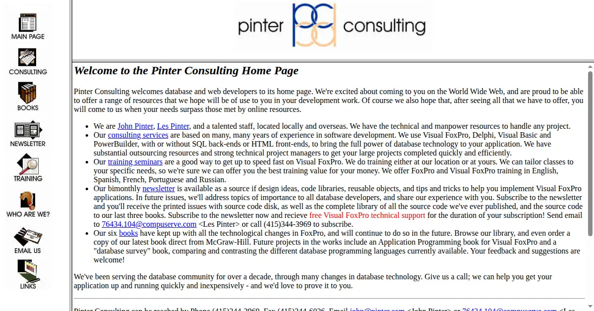 pinter.com as the Internet Archive first saved it, 12 Jan 1998