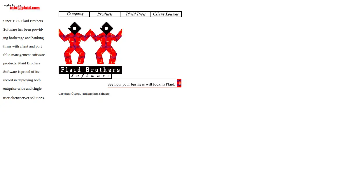 plaid.com as the Internet Archive first saved it, 25 Dec 1996