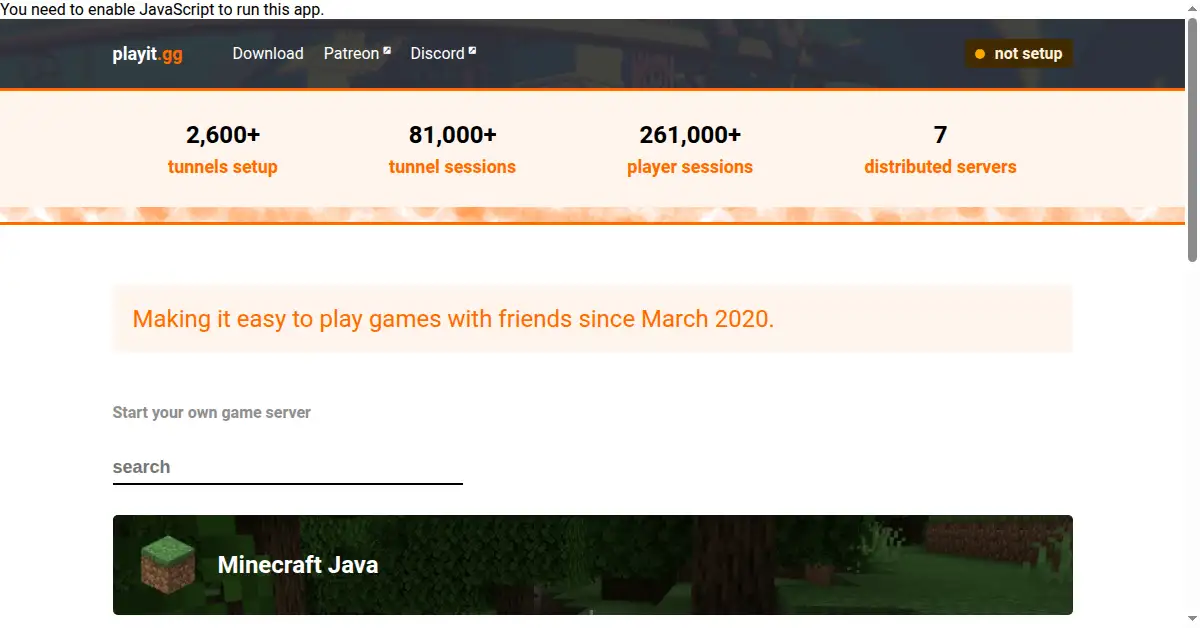 playit.gg as the Internet Archive first saved it, 8 Aug 2020