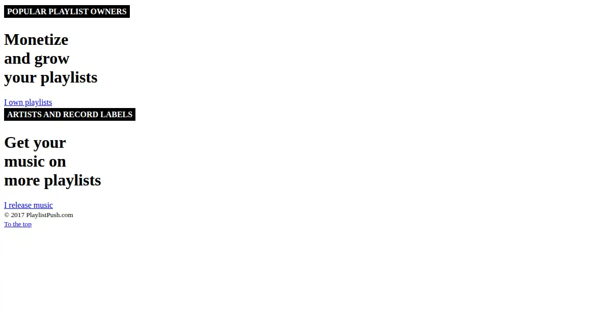 playlistpush.com as the Internet Archive first saved it, 5 Jun 2017