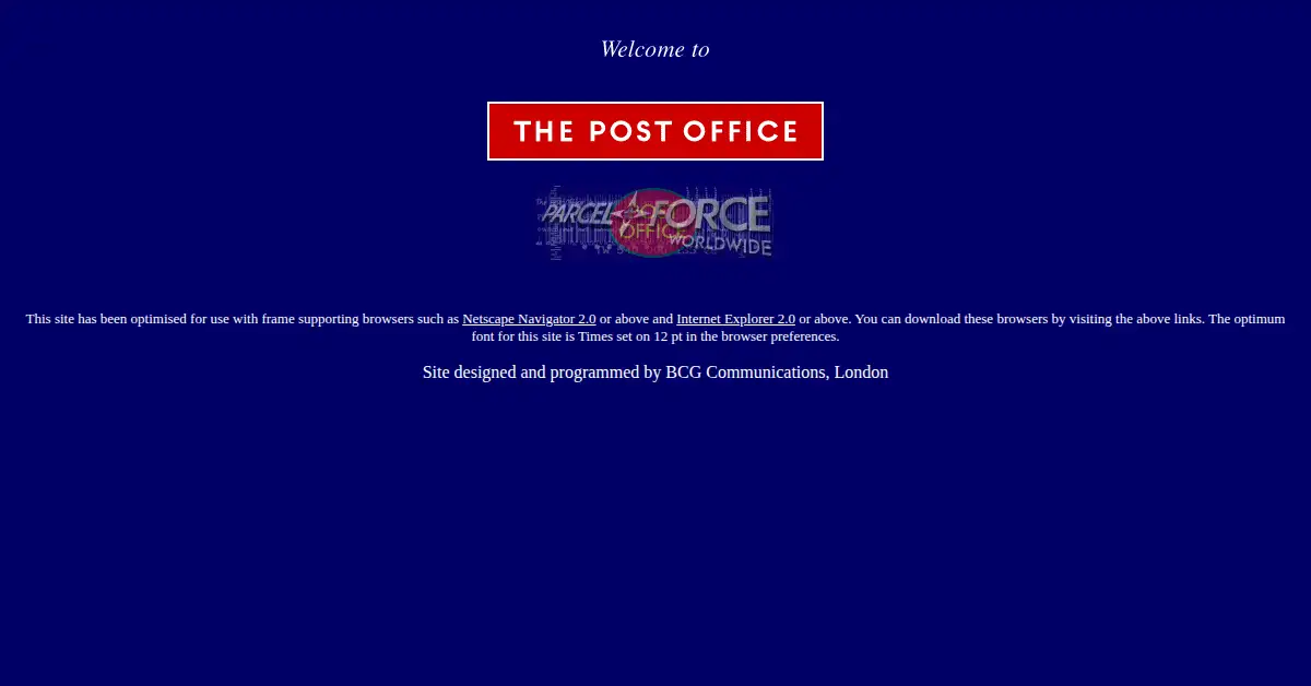 postoffice.co.uk as the Internet Archive first saved it, 4 Jul 1998