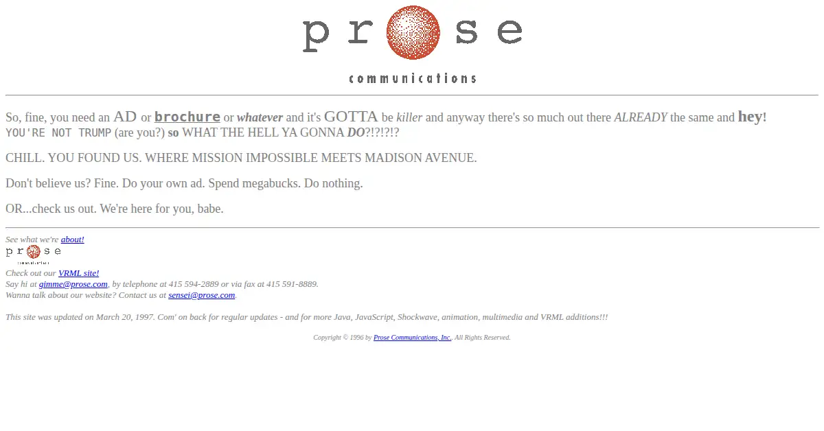 prose.com as the Internet Archive first saved it, 3 Apr 1997