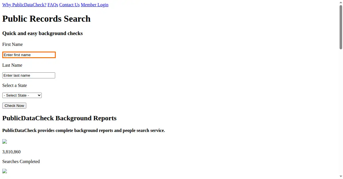 publicdatacheck.com as the Internet Archive first saved it, 10 Aug 2015