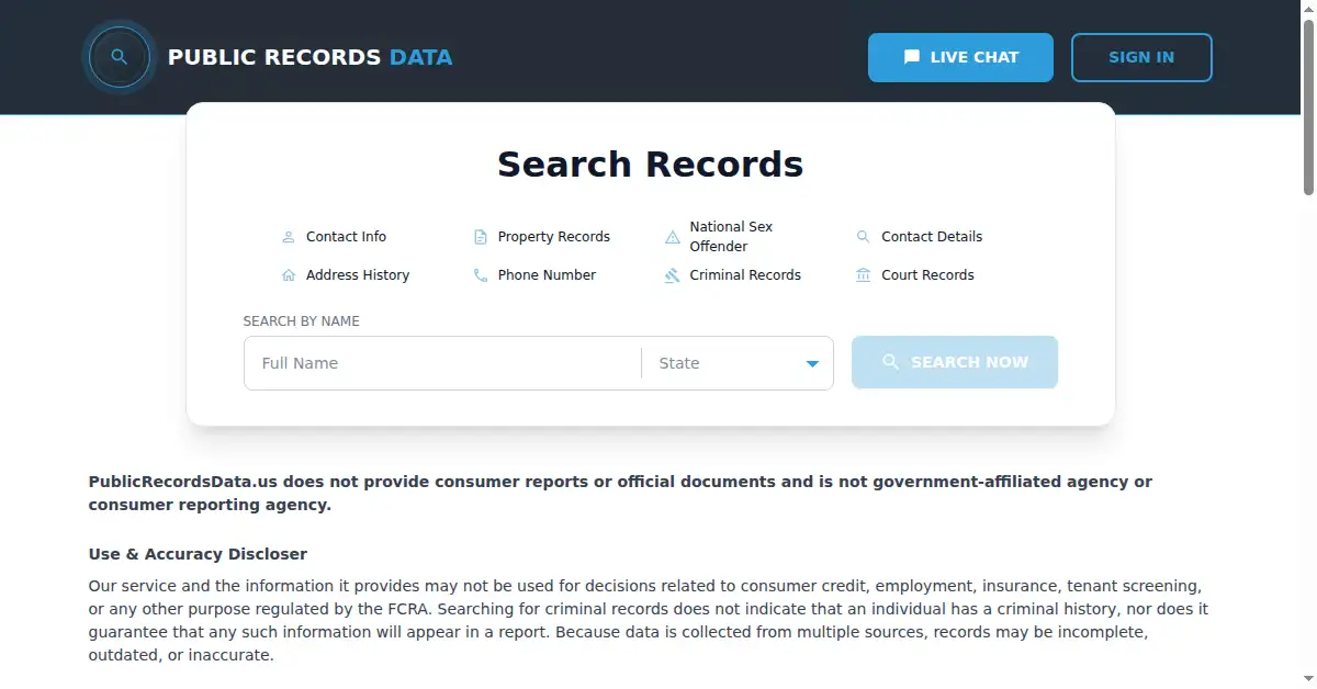 publicrecordsdata.us as the Internet Archive first saved it, 28 Apr 2026