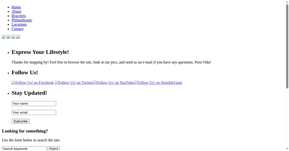 puravidabracelets.com as the Internet Archive first saved it, 24 Aug 2010