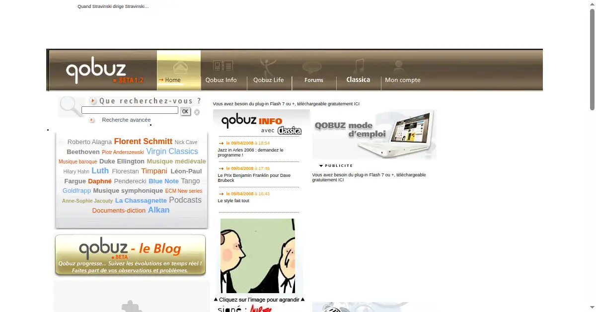 qobuz.com as the Internet Archive first saved it, 10 Apr 2008