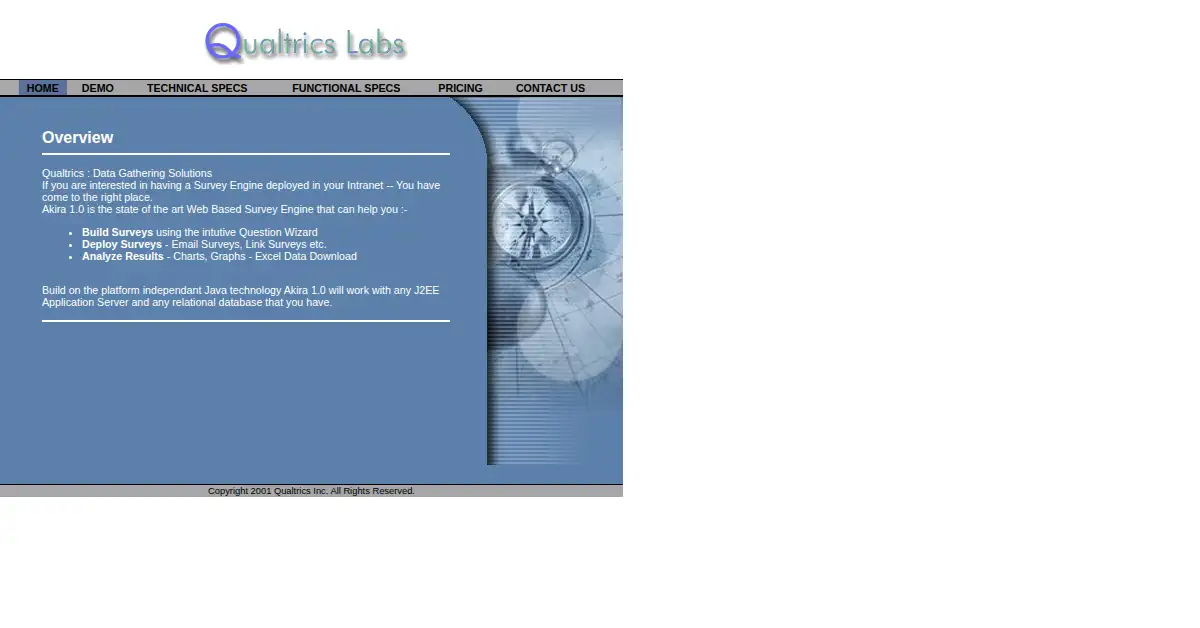 qualtrics.com as the Internet Archive first saved it, 23 Oct 2001