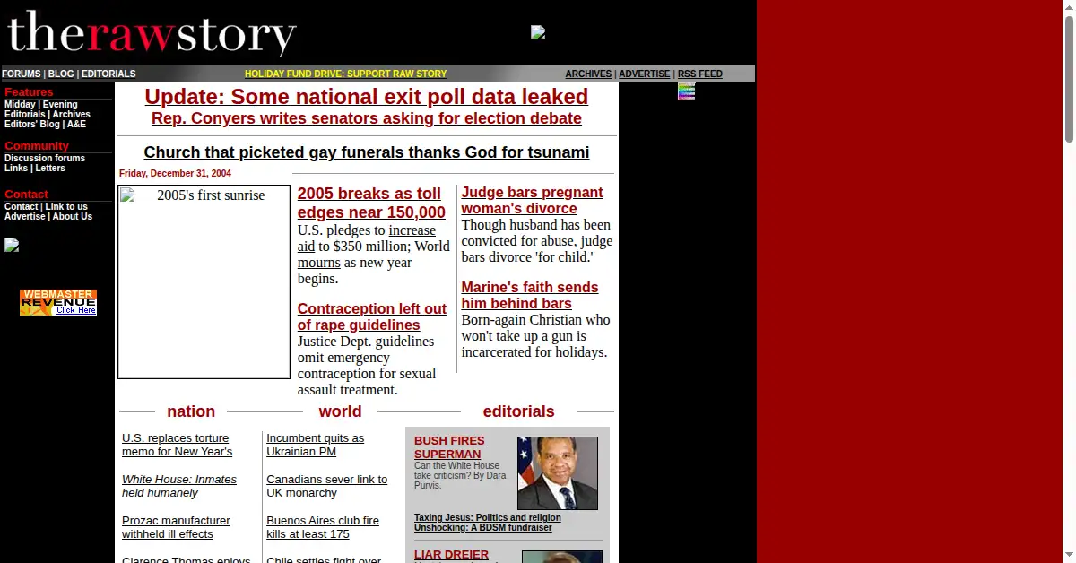 rawstory.com as the Internet Archive first saved it, 1 Jan 2005