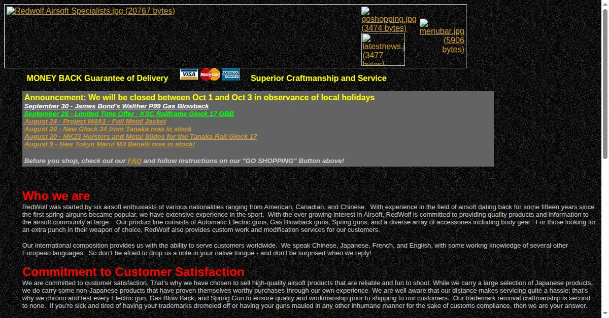 redwolfairsoft.com as the Internet Archive first saved it, 3 Oct 1999