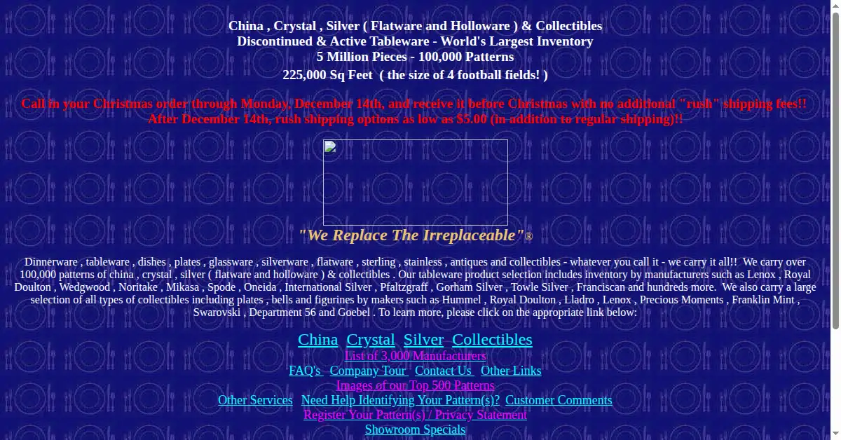 replacements.com as the Internet Archive first saved it, 6 Dec 1998