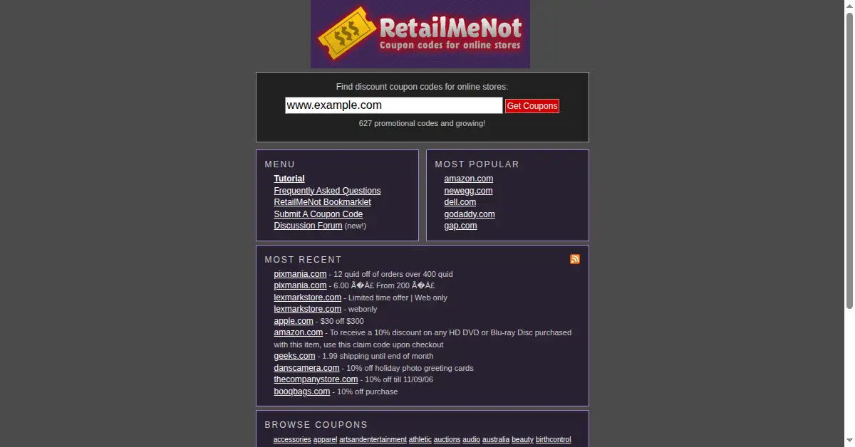 retailmenot.com as the Internet Archive first saved it, 7 Nov 2006