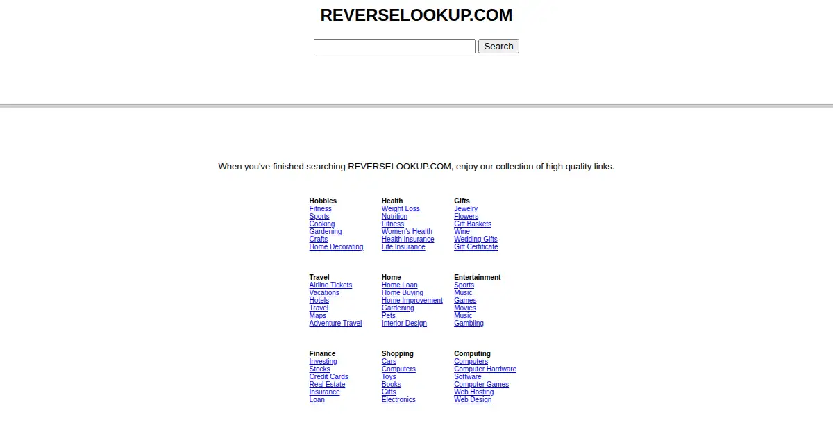 reverselookup.com as the Internet Archive first saved it, 15 May 2001