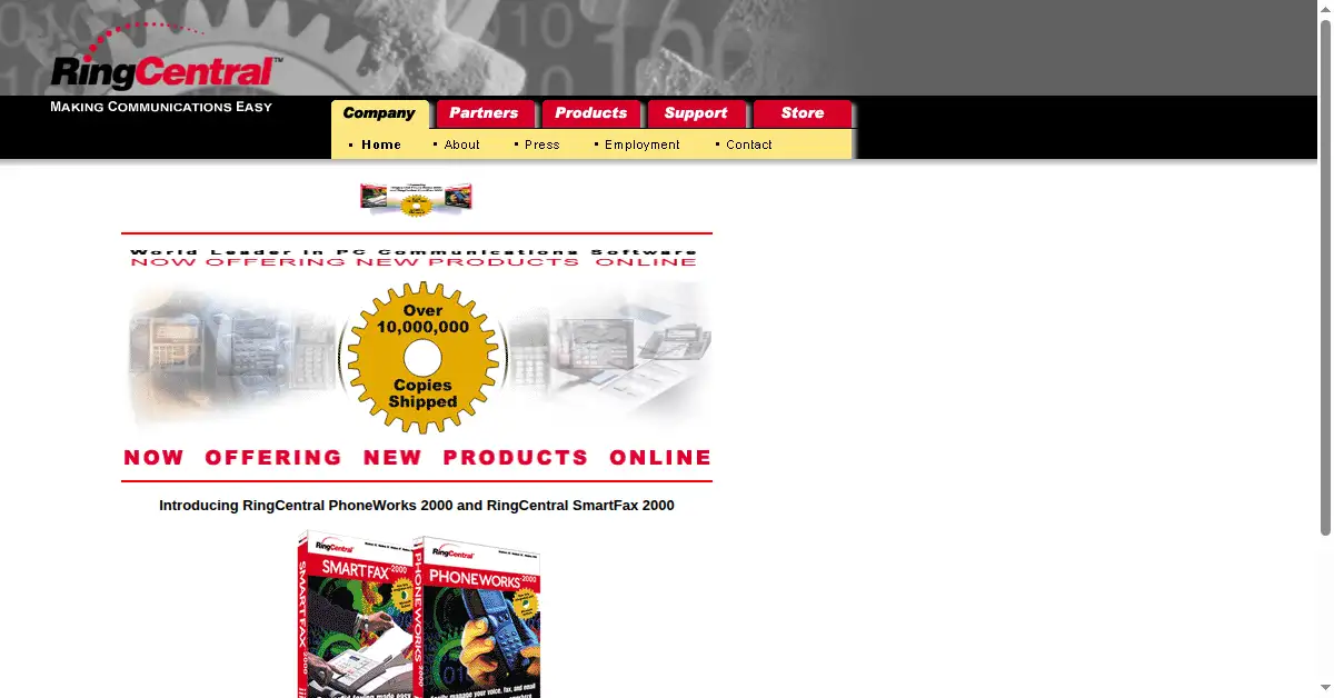 ringcentral.com as the Internet Archive first saved it, 11 May 2000