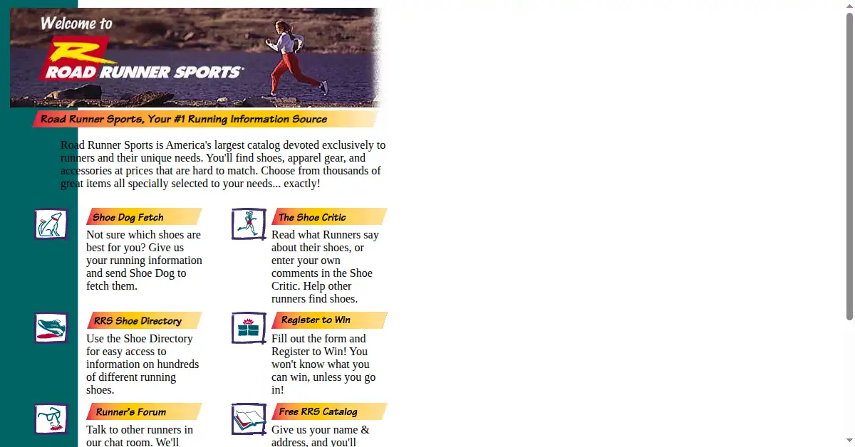roadrunnersports.com as the Internet Archive first saved it, 27 Dec 1996