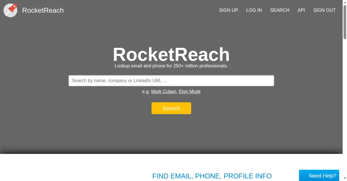 rocketreach.co as the Internet Archive first saved it, 8 Feb 2016