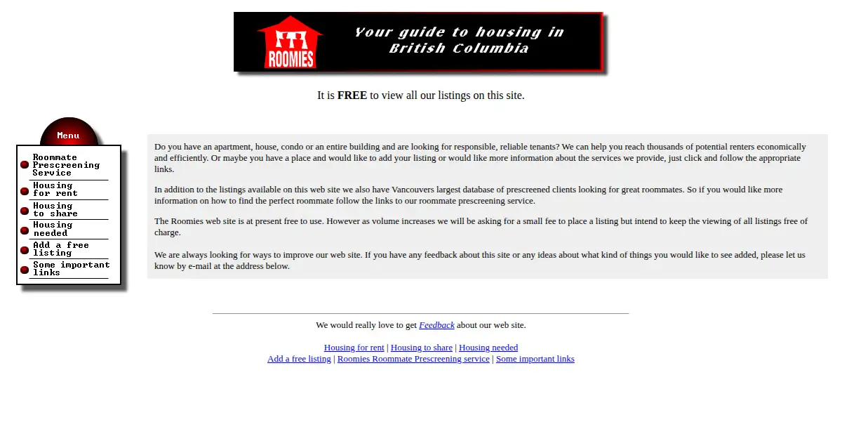 roomies.com as the Internet Archive first saved it, 14 Nov 1996
