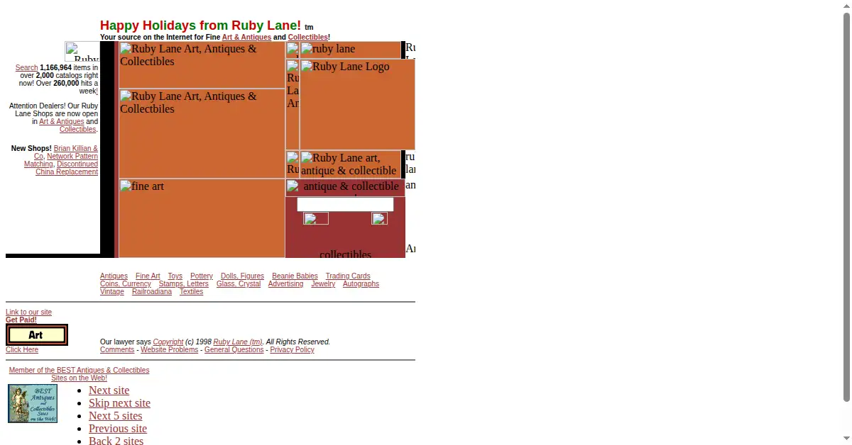 rubylane.com as the Internet Archive first saved it, 12 Dec 1998