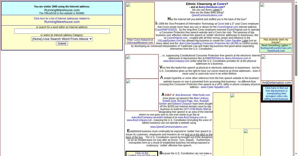 runningwarehouse.com as the Internet Archive first saved it, 23 Sep 2002