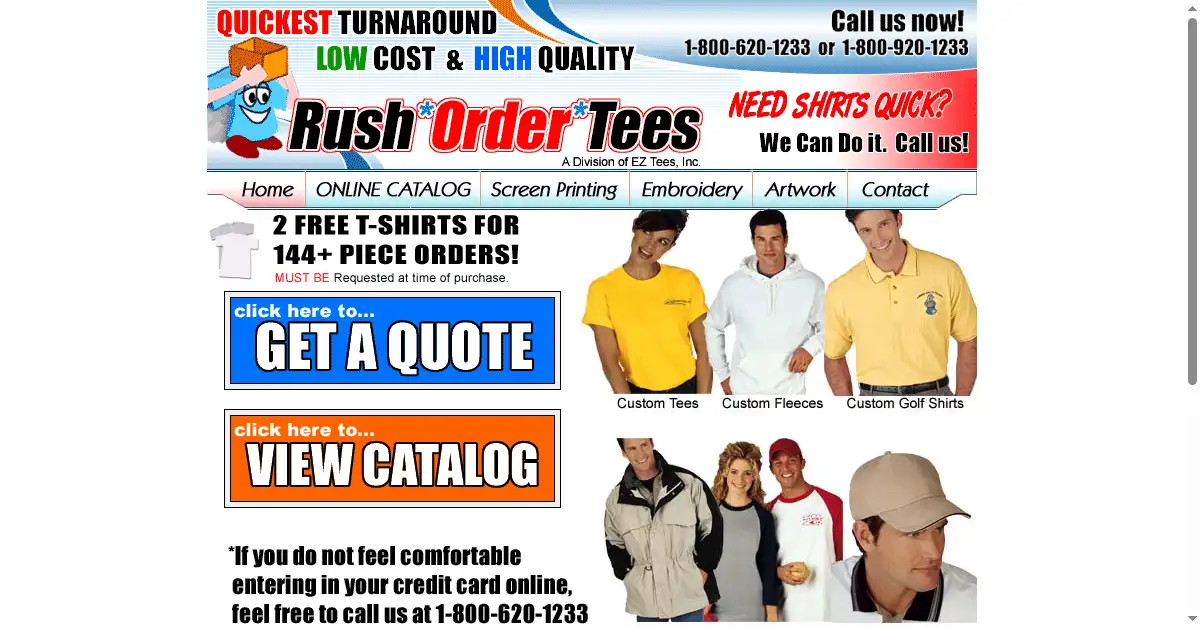 rushordertees.com as the Internet Archive first saved it, 4 Nov 2003