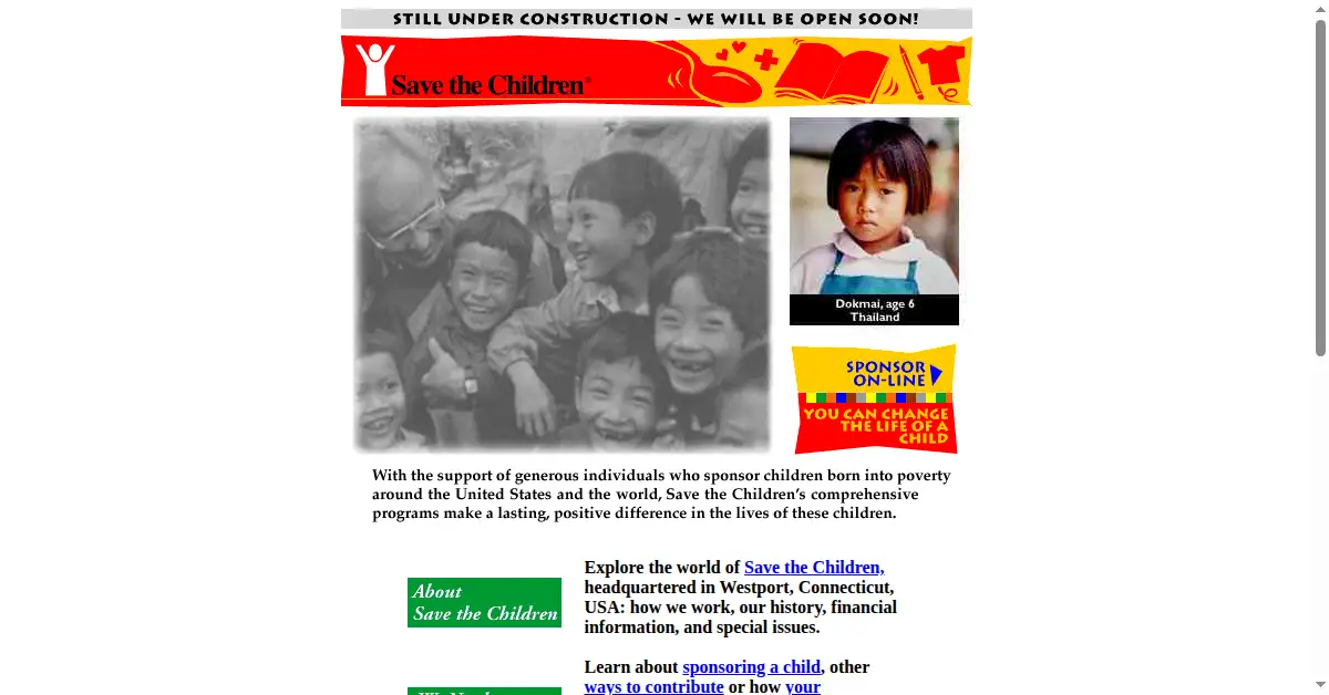 savethechildren.org as the Internet Archive first saved it, 29 Dec 1996