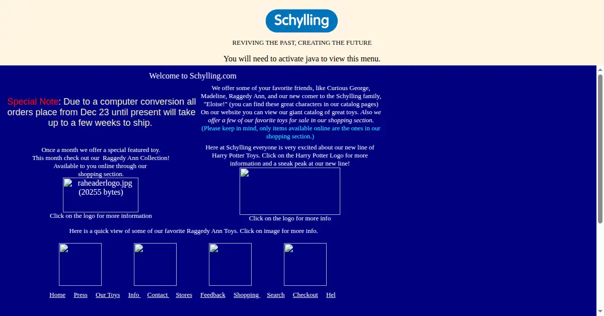 schylling.com as the Internet Archive first saved it, 24 Jan 2001