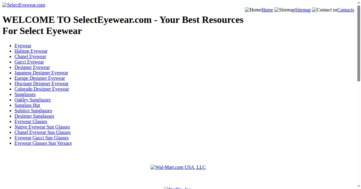 selecteyewear.com as the Internet Archive first saved it, 18 Oct 2008