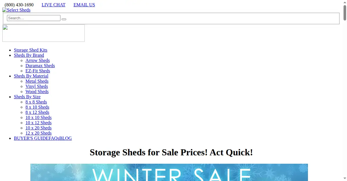 selectsheds.com as the Internet Archive first saved it, 19 Mar 2016