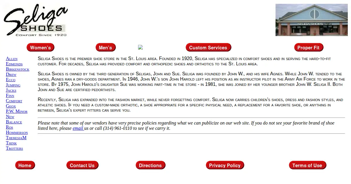 seligashoes.com as the Internet Archive first saved it, 20 Sep 2003