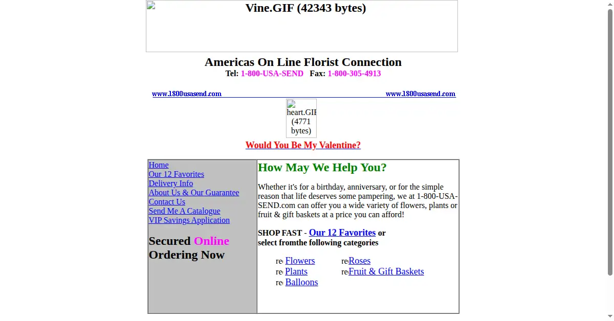 sendflowers.com as the Internet Archive first saved it, 29 Jan 1999