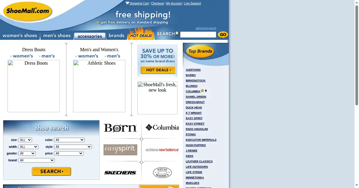 shoemall.com as the Internet Archive first saved it, 4 Feb 2005