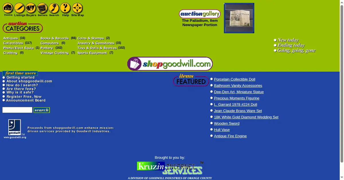 shopgoodwill.com as the Internet Archive first saved it, 13 Oct 1999