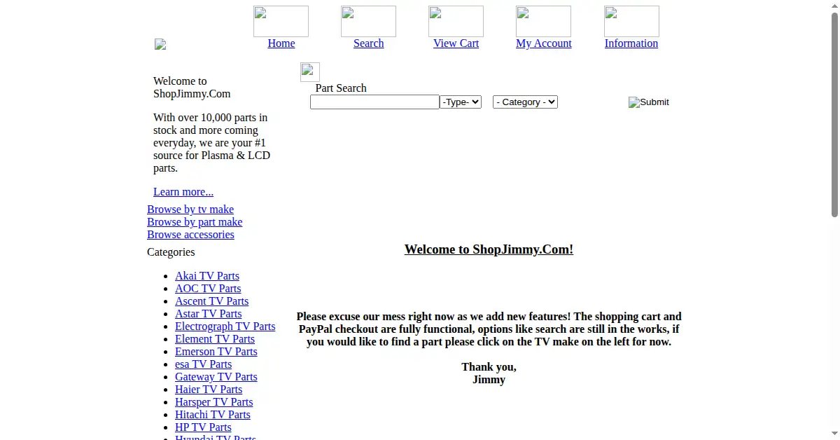 shopjimmy.com as the Internet Archive first saved it, 29 Oct 2007