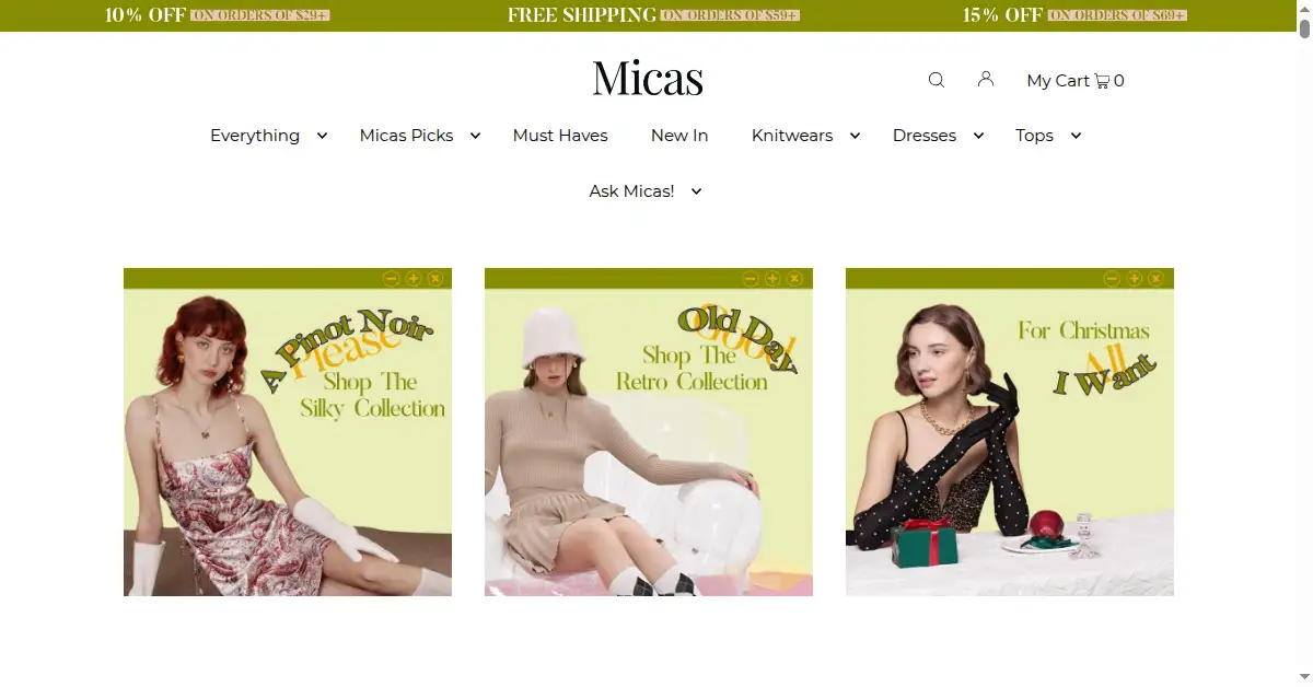 shopmicas.com as the Internet Archive first saved it, 1 Dec 2021