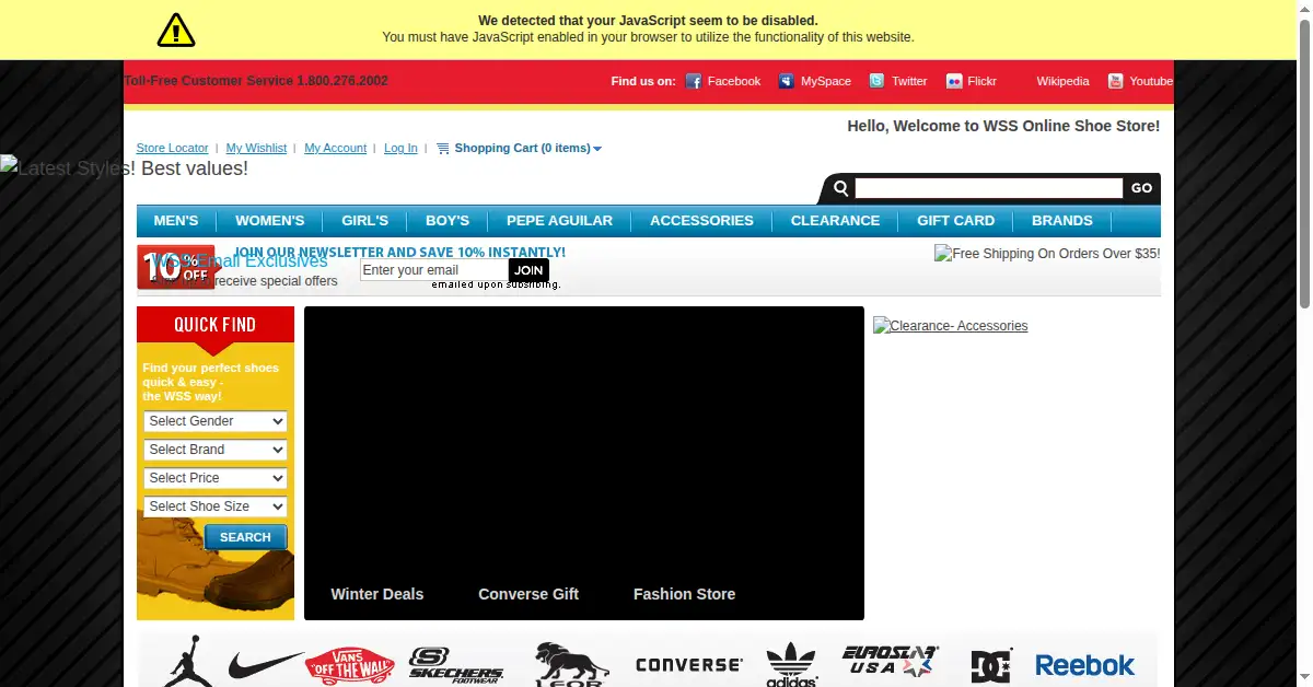 shopwss.com as the Internet Archive first saved it, 21 Feb 2010